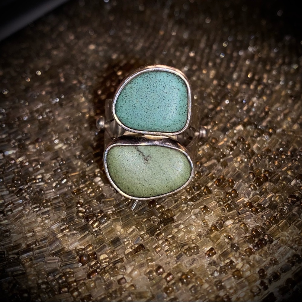 Margaret Thurman Echo The Dreamer Sterling Natural River Jade Rock Ring Signed